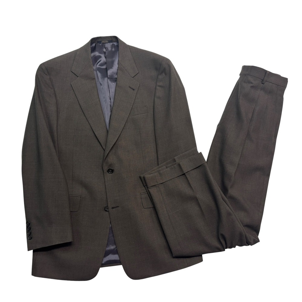Hart Schaffner Marx 38R 32x30 Brown 2pc Pant Suit Wool USA Pleated High Waisted